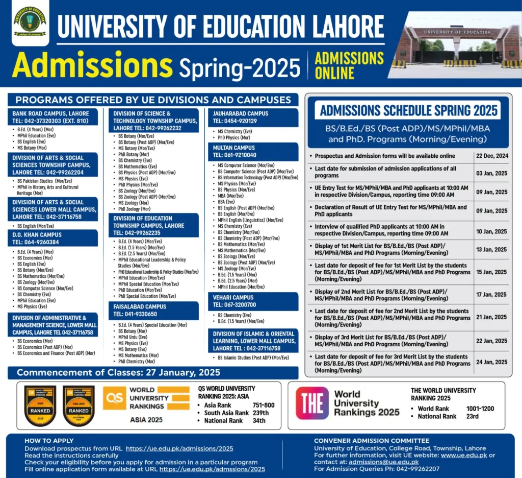 University of Education Lahore Online Admission