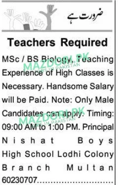 Nishat Boys High School Jobs