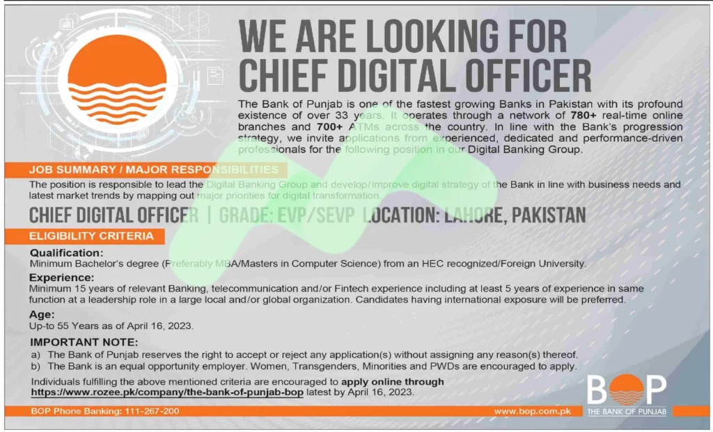 The Bank of Punjab Jobs in Rawalpindi 2025