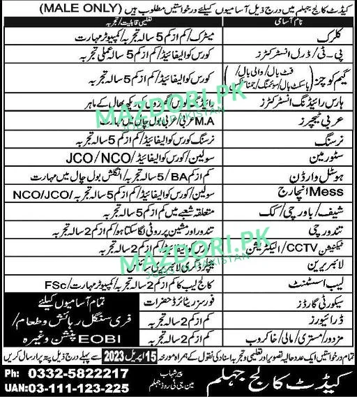 Cadet College Jhelum Jobs