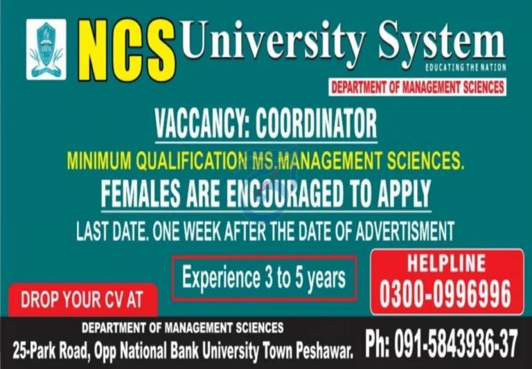 NCS University jobs in Peshawar January 2025