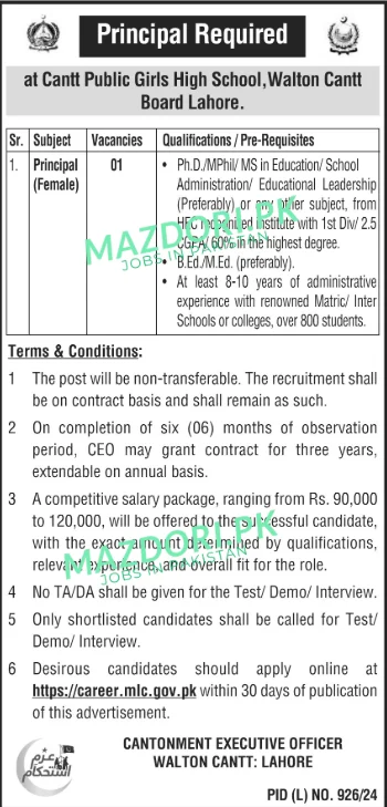 Cantt Public High School Jobs