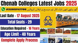 Chenab College Jhang Jobs 2025