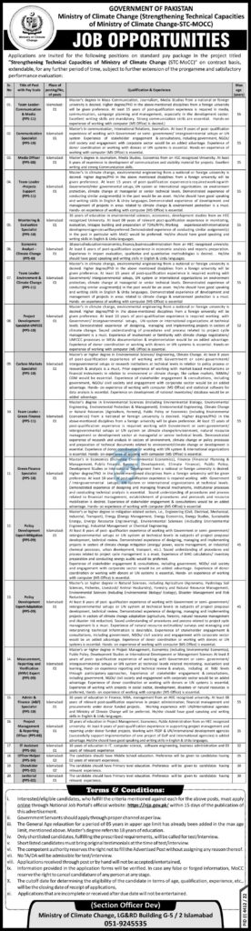 Latest Management Jobs In Ministry Of Climate In Islamabad
