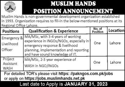 Latest Muslim Hands Management Jobs in Lahore Punjab