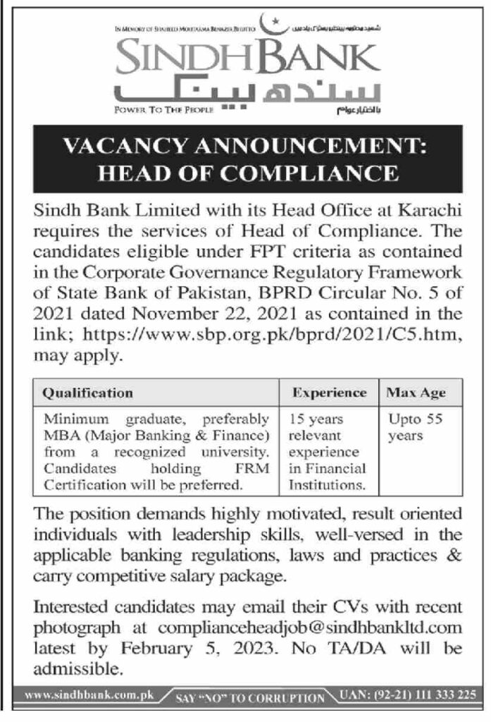 Sindh Bank Limited Management Job In Karachi