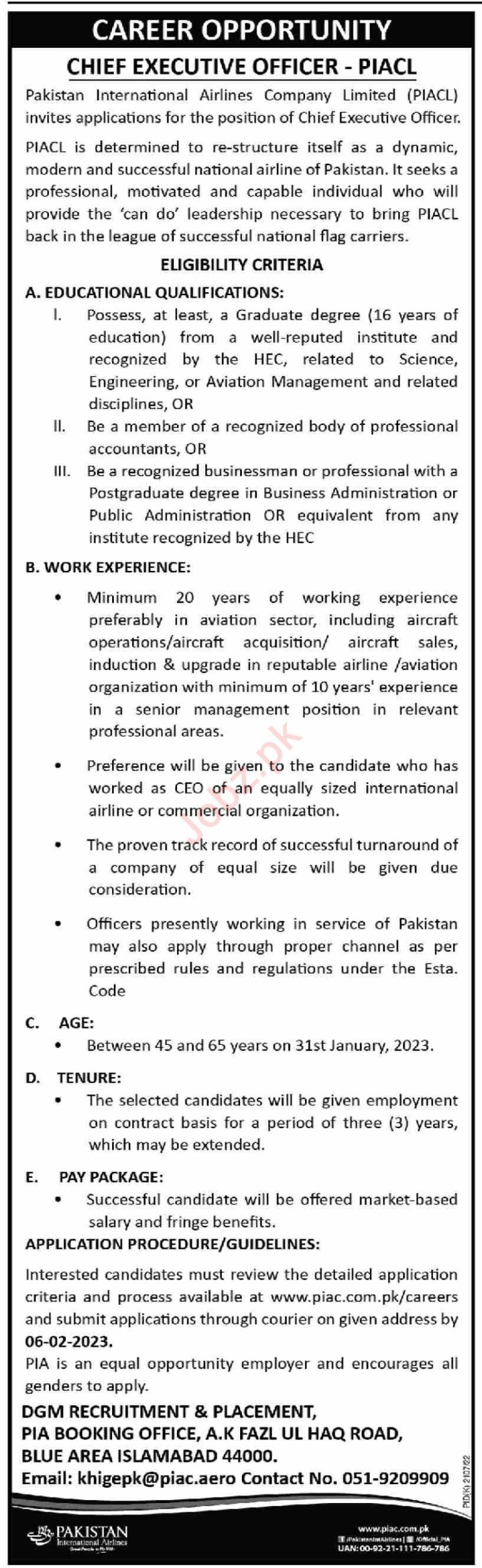 Jobs In Pakistan International Airlines Company Limited