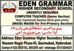 Jobs In Eden Grammar School Hyderabad Karachi