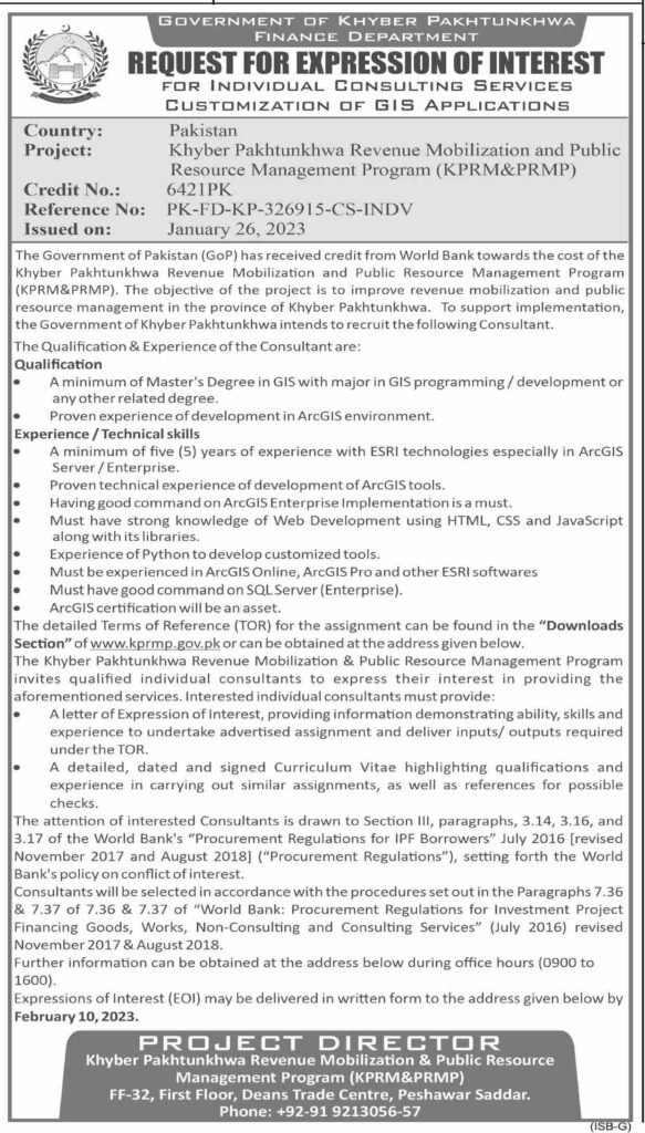Government Consultant Jobs At Finance Department KPK