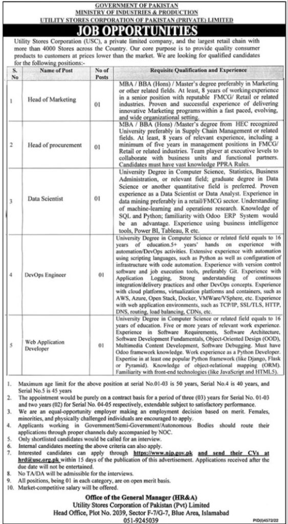 Government Jobs At Ministry of Industries and Production