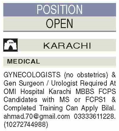 Medical Staff Jobs At OMI Hospital Karachi Pakistan
