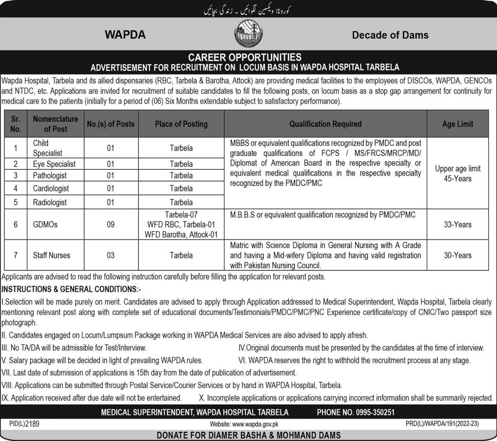 Government Jobs At Wapda Hospital Tarbela KPK Pakistan