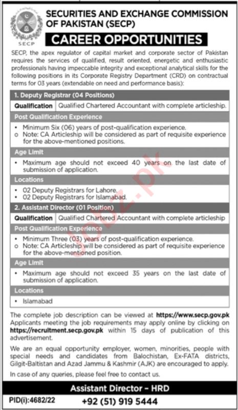 Latest Jobs At Securities & Exchange Commission of Pakistan