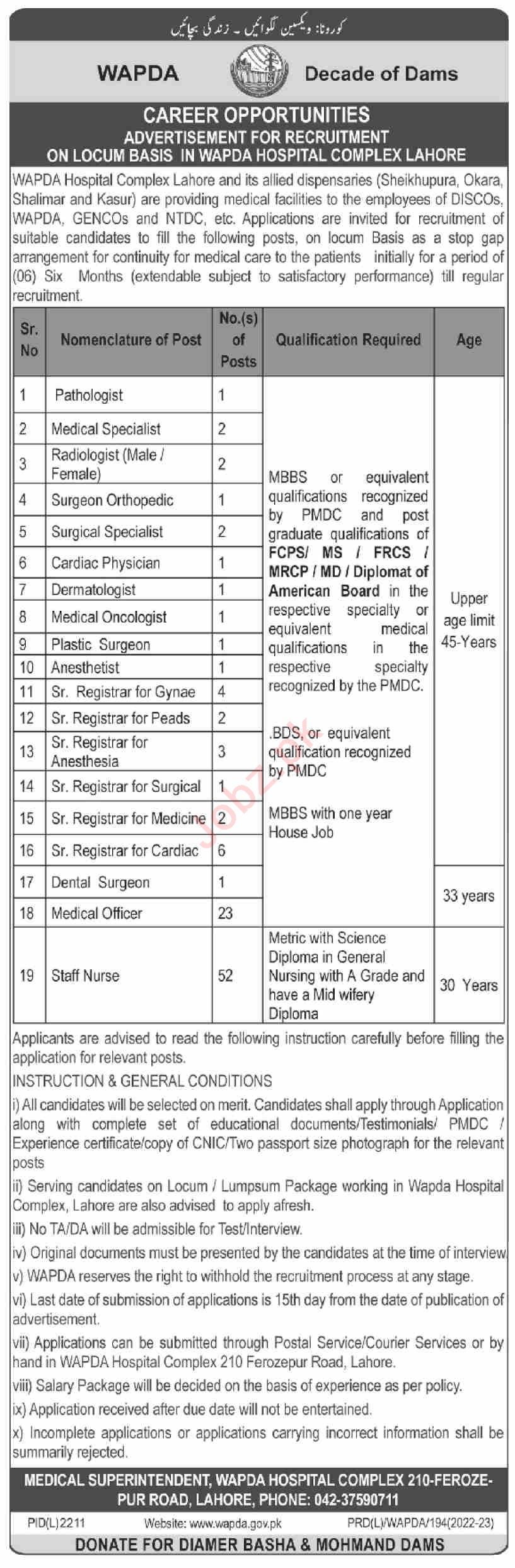 Government Jobs At  Wapda Hospital In Lahore Pakistan