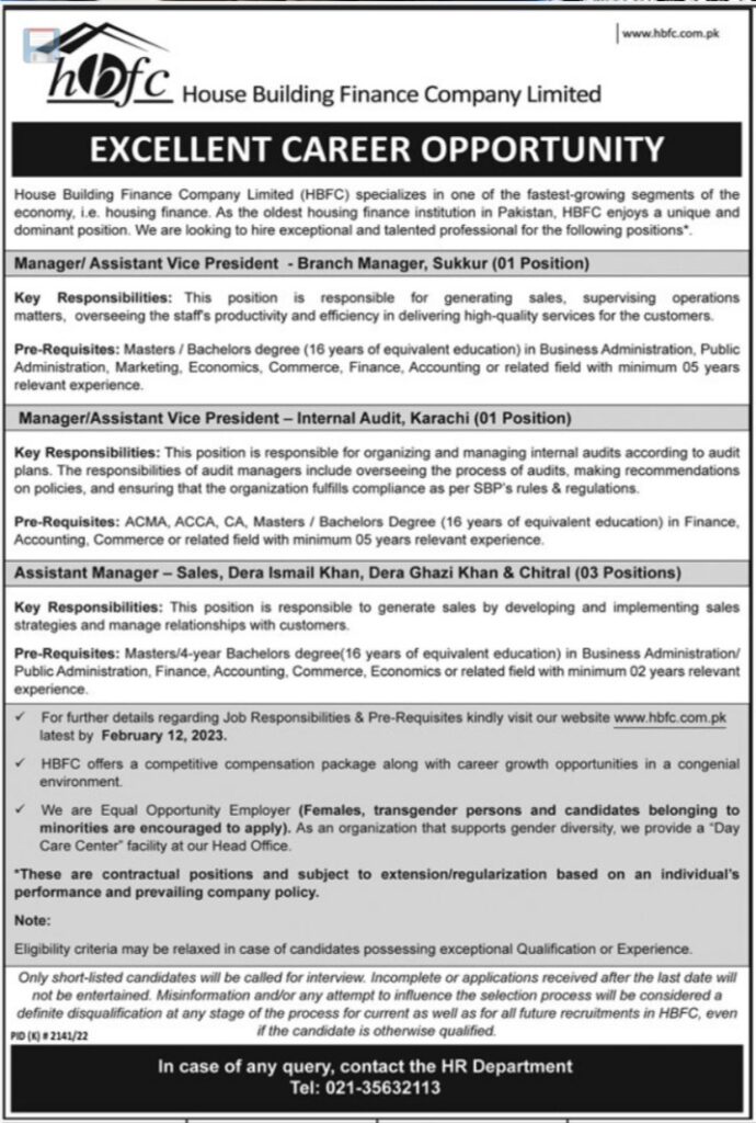 Government Jobs At House Building Finance Company Limited