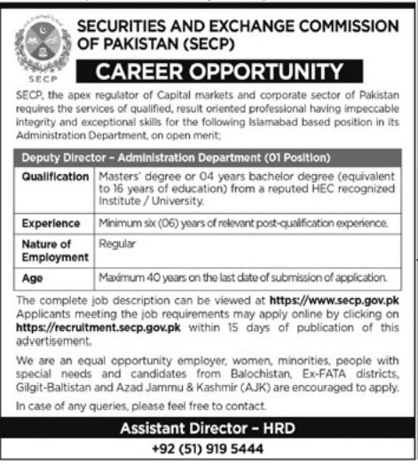 Latest Job At Securities & Exchange Commission of Pakistan