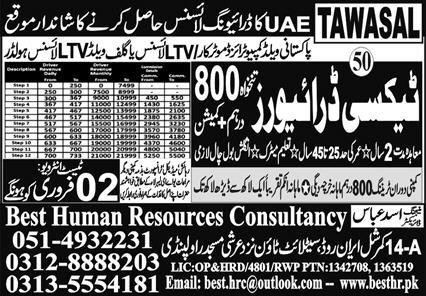 Best Human Resources Consultancy Taxi Driver jobs Abu Dhabi