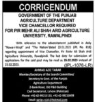 Government Jobs At Agriculture Department  Rawalpindi