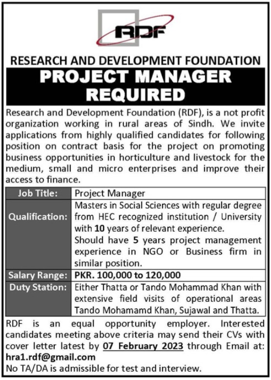 Research and Development Foundation RDF Latest Jobs