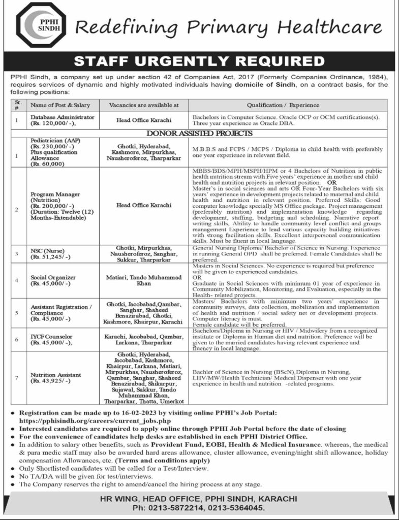 Government Jobs At PPHI Sindh Karachi Pakistan