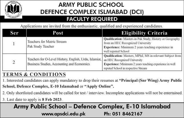 Government Latest Jobs At Army Public School APS Islamabad