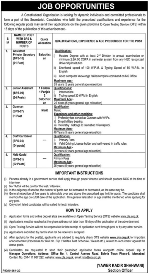 Constitutional Organization Government Latest Jobs Islamabad