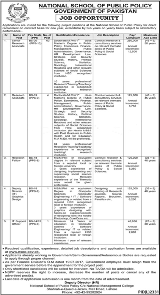 National School of Public Policy NSPP Government Jobs Lahore