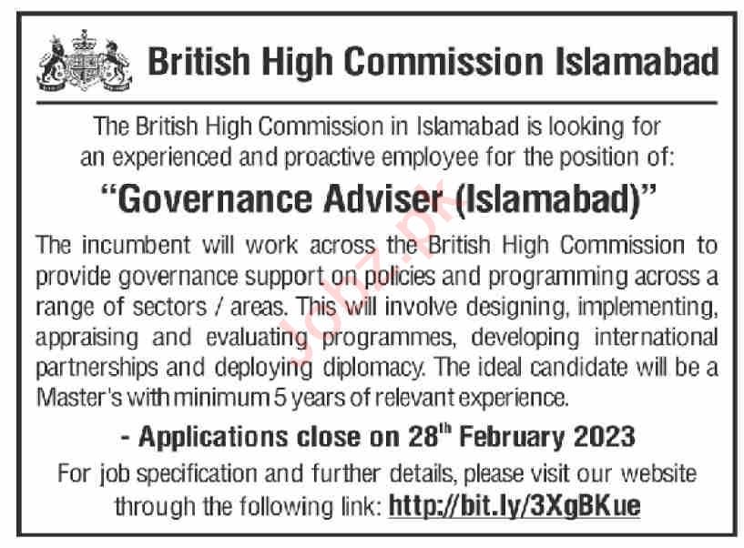 Federal Govt Jobs At British High Commission Islamabad