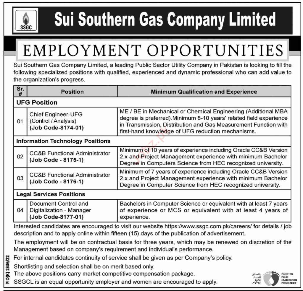 Government Jobs At Sui Southern Gas Company Limited SSGC