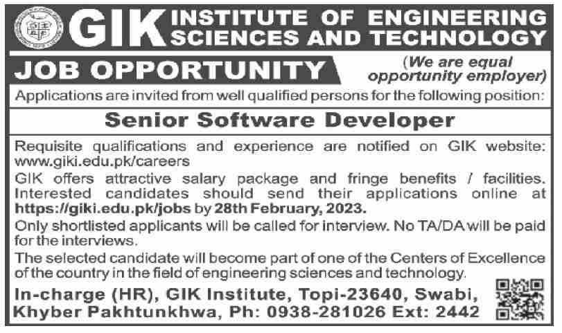 IT Job At GIK Institute of Engineering Sciences & Technology