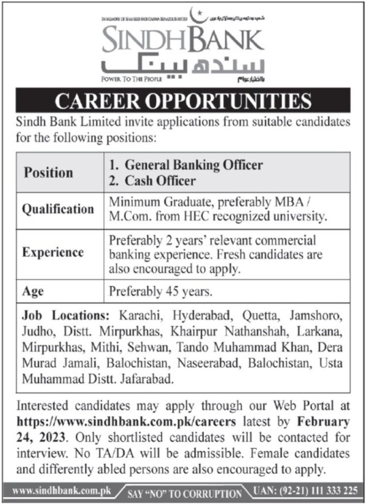 Government Management Jobs At Sindh Bank Limited In Karachi
