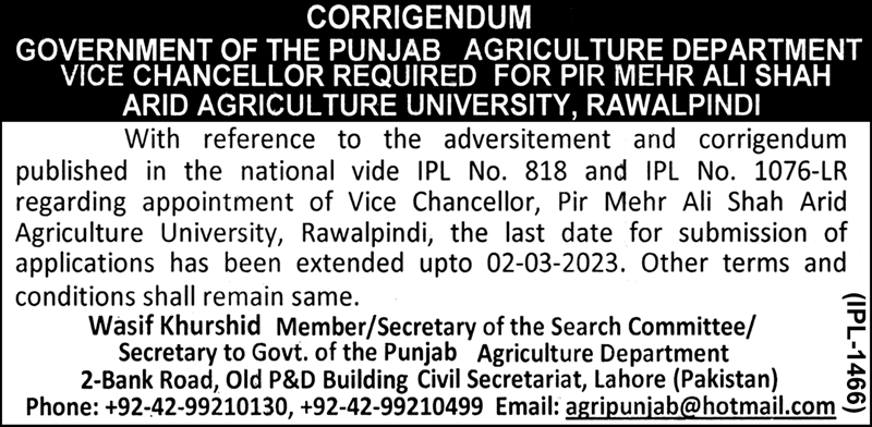 Agriculture Department Latest Govt Jobs Rawalpindi Pakistan