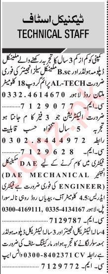 Technical Staff Jobs At Private Industry In Lahore Pakistan