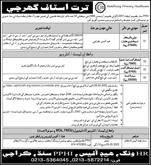 Government Management Jobs At PPHI Sindh In Karachi