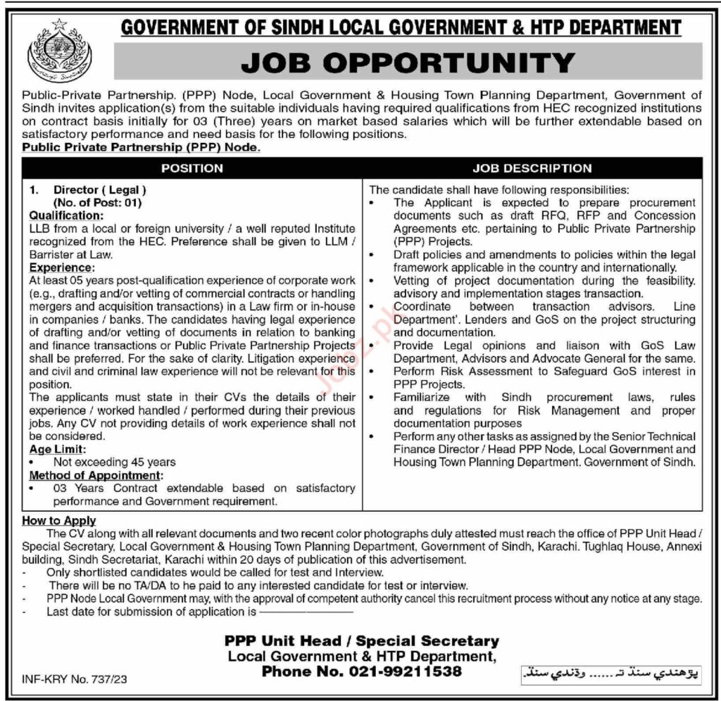 Latest Local Government & HTP Department Jobs In Karachi