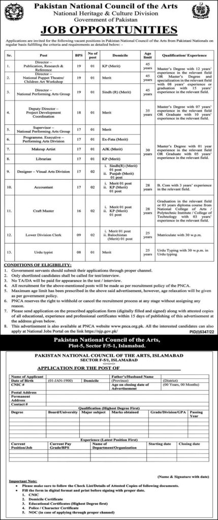 Federal Govt Jobs At National Heritage & Culture Division
