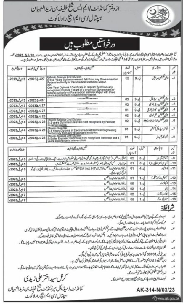 Govt Jobs At Combined Military Hospital CMH In AJK