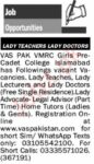 Jobs At VMRC Girls Pre Cadet College In Islamabad Pakistan