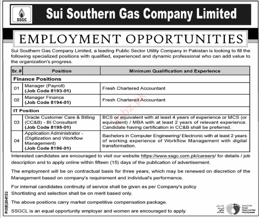 Sui Southern Gas Company Limited SSGC Govt Jobs In Karachi