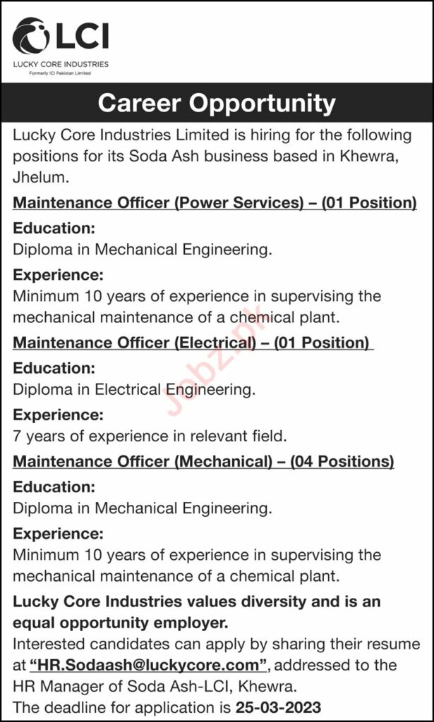 Jobs At Lucky Core Industries LCI In Khewra Punjab