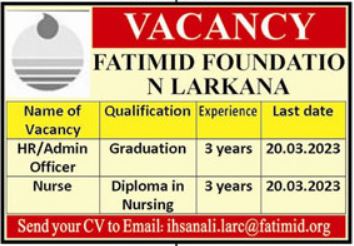 Management Jobs At Fatima Foundation In Larkana Sindh