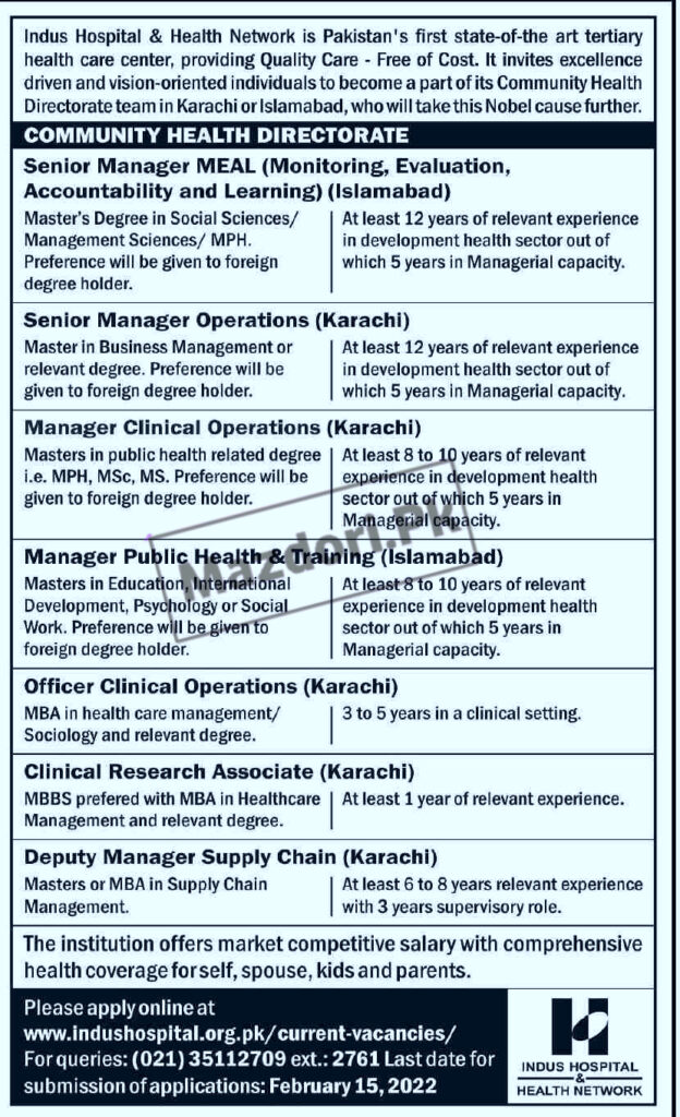 Indus Hospital and Health Network Jobs 2023 | www.indushospital.org.pk